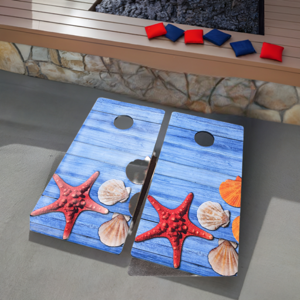 Blue Dock Shells Cornhole Boards