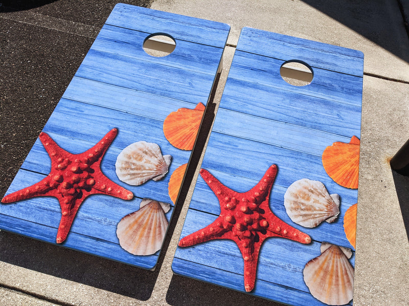 Blue Dock Shells Cornhole Boards