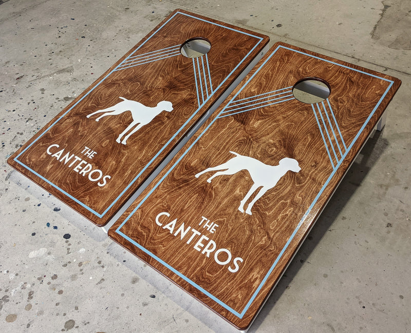 Stained with Monogram Cornhole Boards