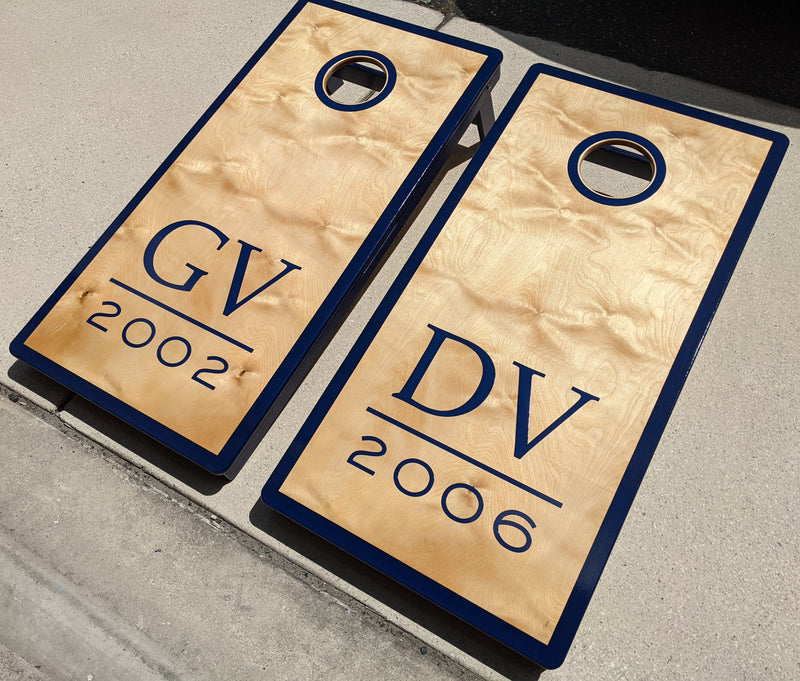 Stained with Monogram Cornhole Boards